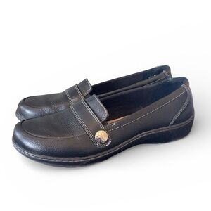 Clarks Cora Daisy Black Leather Slip On Loafer Size 11